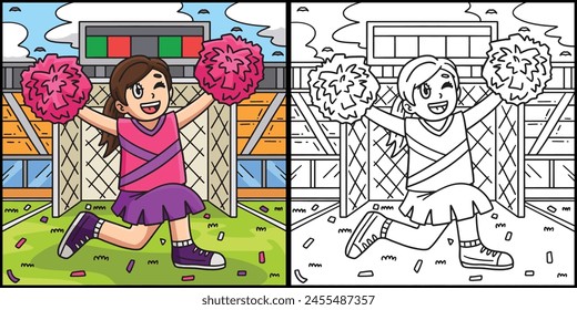 Cheerleader Girl Kneeling Pompoms Illustration