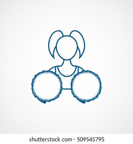 Cheerleader Girl With Pom Pom Blue Line Icon On White Background