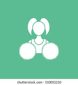 Cheerleader Girl With Pom Pom Flat Icon On Green Background