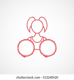 Cheerleader Girl With Pom Pom Red Line Icon On White Background