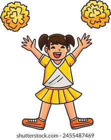 Cheerleader Girl with a Pompoms Cartoon Clipart 