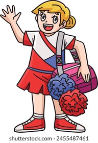 Cheerleader Girl with a Sports Bag Pompoms Clipart