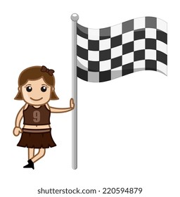 Cheerleader Girl Standing with Racing Flag