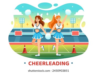 Cheerleader Girl Vector Illustration with Cheerleading Pom Poms of Dancing and Jumping to Support Team Sport During Competition on Flat Background