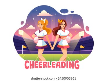 Cheerleader Girl Vector Illustration with Cheerleading Pom Poms of Dancing and Jumping to Support Team Sport During Competition on Flat Background