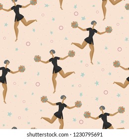 Cheerleader girls seamless pattern, vector