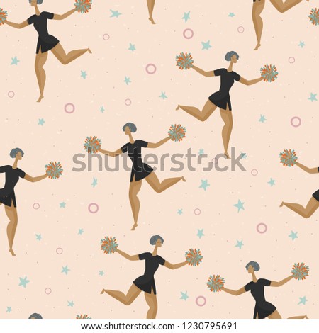 Cheerleader girls seamless pattern, vector