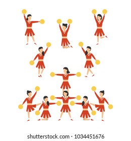 Cheerleader girls team set. Vector sport illustration