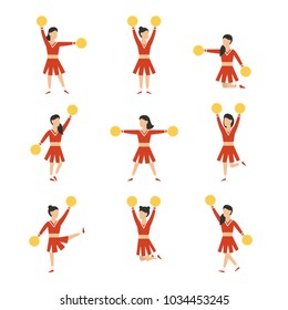 Cheerleader girls team set. Vector sport illustration