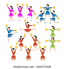 Cheerleader girls team set. Vector sport illustration