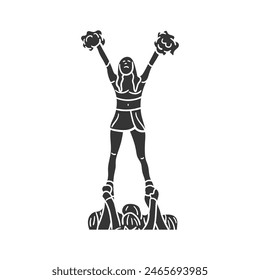 Cheerleader Group Icon Silhouette Illustration. Cheerleading Vector Graphic Pictogram Symbol Clip Art. Doodle Sketch Black Sign.