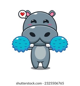 cheerleader hippo cartoon vector illustration.