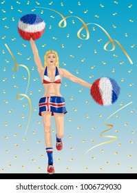 “Icelander Cheerleader of Iceland Fans” Cheerleader girl, confetti papers and background are in different layers.
