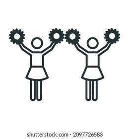 Cheerleader icon line art stock illustration. Cheerleading poses vector, girls cheerleaders symbol