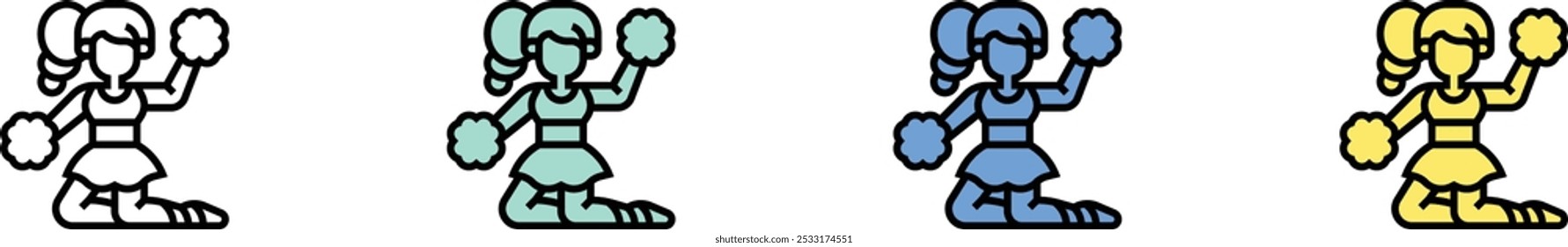 cheerleader icon. Outline, Green, Blue and Yellow Style Design Isolated On White Background