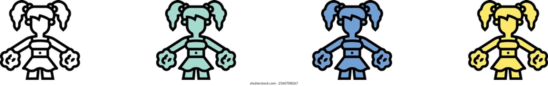 cheerleader icon. Outline, Green, Blue and Yellow Style Design Isolated On White Background