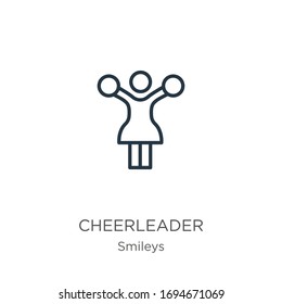 Cheerleader icon. Thin linear cheerleader outline icon isolated on white background from smileys collection. Line vector sign, symbol for web and mobile