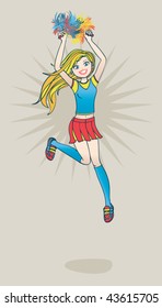 Cheerleader jump. Cute cheerleader jumping high.