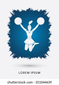 Cheerleader jumping designed on splash grunge brush background graphic vector