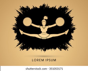 Cheerleader jumping designed on splash ink background graphic vector