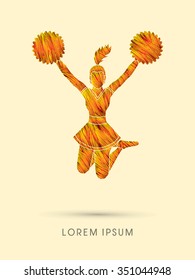 Cheerleader jumping designed using line fire brush graphic vector