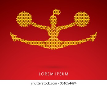 Cheerleader jumping designed using line triangle pattern graphic vector