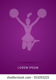 Cheerleader jumping designed using square and dot graphic vector