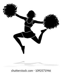 Cheerleader jumping detailed silhouette with pom poms