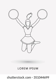 Cheerleader jumping outline graphic vector