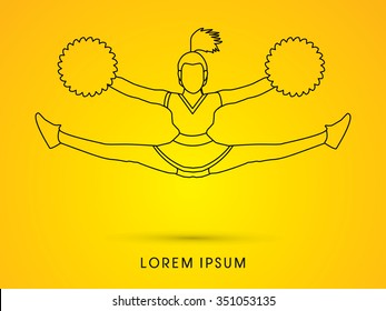 Cheerleader jumping outline graphic vector