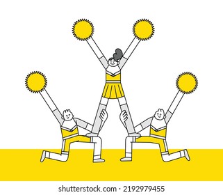 Cheerleader Kneeling and Standing Pose Hand Drawn Character Illustration