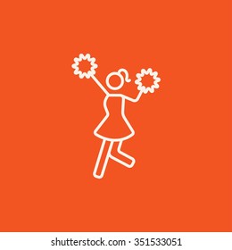 Cheerleader line icon for web, mobile and infographics. Vector white icon isolated on red background.