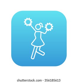 Cheerleader line icon for web, mobile and infographics. Vector white icon on the blue gradient square with rounded corners isolated on white background.