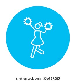 Cheerleader line icon for web, mobile and infographics. Vector white icon on the light blue circle isolated on white background.
