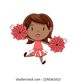 Cheerleader little girl, cheering up, happy cute child