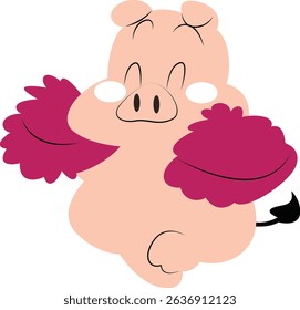 Cheerleader Pig Cartoon Illustration Design
