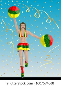 ??Portuguese Cheerleader of Portugal Fans.?� Cheerleader girl, confetti papers and background are in different layers.