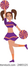 Animadora en uniforme púrpura y naranja con ilustración de Vector de animadora Pom Poms.