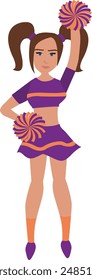 Animadora en uniforme púrpura y naranja con ilustración de Vector de animadora Pom Poms.