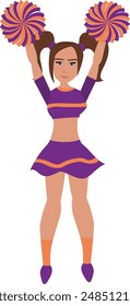 Cheerleader in purple and orange uniform with Pom Poms. cheerleading vector illustratio