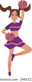 Cheerleader in purple and orange uniform with Pom Poms. cheerleading vector illustratio