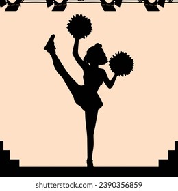 cheerleader silhouette. Vector silhouette of cheerleader on background. black cheerleader isolated on background. cutout cheerleader. hand drawn design. vector illustration.