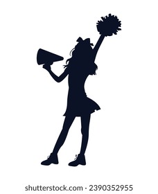 cheerleader silhouette. Vector silhouette of cheerleader on white background. black cheerleader isolated on white background. cutout cheerleader. hand drawn design. vector illustration.