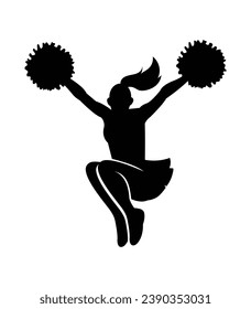cheerleader silhouette. Vector silhouette of cheerleader on white background. black cheerleader isolated on white background. cutout cheerleader. hand drawn design. vector illustration.