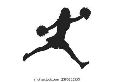 cheerleader silhouette. Vector silhouette of cheerleader on white background. black cheerleader isolated on white background. cutout cheerleader. hand drawn design. vector illustration.