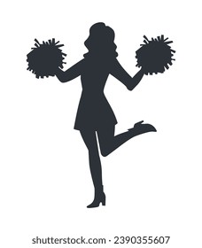 cheerleader silhouette. Vector silhouette of cheerleader on white background. black cheerleader isolated on white background. cutout cheerleader. hand drawn design. vector illustration.