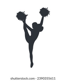 cheerleader silhouette. Vector silhouette of cheerleader on white background. black cheerleader isolated on white background. cutout cheerleader. hand drawn design. vector illustration.
