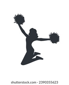 cheerleader silhouette. Vector silhouette of cheerleader on white background. black cheerleader isolated on white background. cutout cheerleader. hand drawn design. vector illustration.