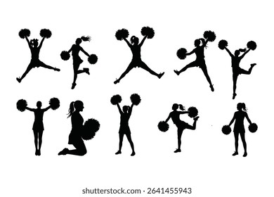"Cheerleader Silhouette Vector Set – Girls with Pom Poms in Dance and Cheer Poses"

