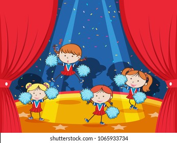 Cheerleader Team on Stage Under Limelight illustration